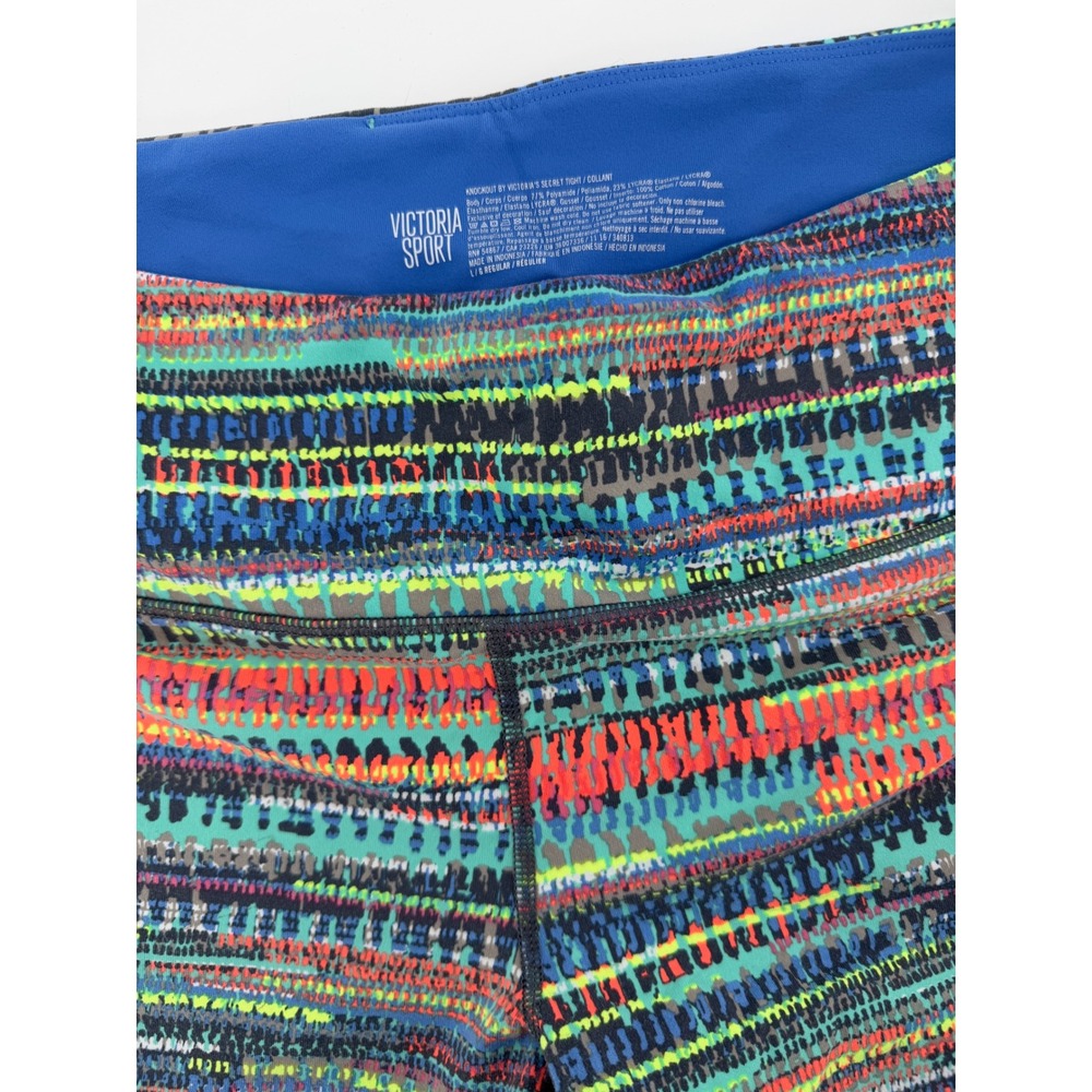 Victoria Sport Knockout Leggings Womens Large Multi Color Abstract Dash Tight‎